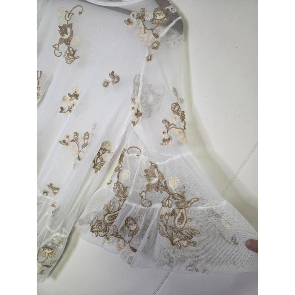 Soft Surroundings Sheer Ivory Embroidered Mesh Top Size Large - Picture 5 of 9